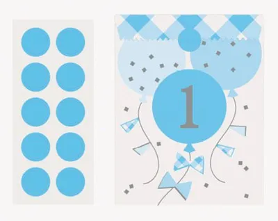 Immagine prodotto di 8 sacchetti per il primo compleanno con motivo a quadretti Vichy azzurri in carta stagnola