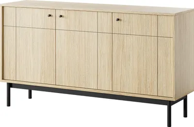 Produktbild von Masseno Kommode GIAPPONESE 154 cm Sideboard mit 3 Türen für Wohnzimmer Schlafzimmer Modern 154x39x84 cm Eichefarben / Eichefarben