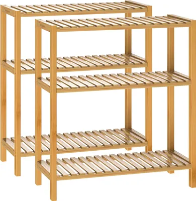 Produktbild von CASARIA® 2x Badezimmer Regal Stehend Bambus Holz 3 Ablagen 30kg Belastbarkeit Badregal Schmal Küche Flur Büro Beistellregal Holzregal Klarlack 58x26cm, Anzahl:2x