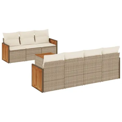 Produktbild von vidaXL 8-tlg. Garten-Sofagarnitur mit Kissen Beige Poly Rattan