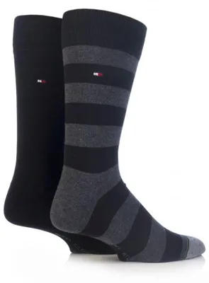 Immagine prodotto di TOMMY HILFIGER calzini da uomo, confezione da 2 - calzino da rugby, calze, strisce, tinta unita/striscia nera 39-42
