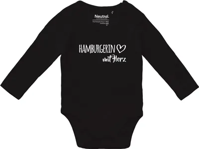 Produktbild von Huuraa Baby Body Hamburgerin mit Herz 68 Black  Baumwolle Fairtrade Langarmbody Geschenkidee