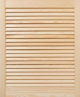 A close-up of a wooden louvered door panel.