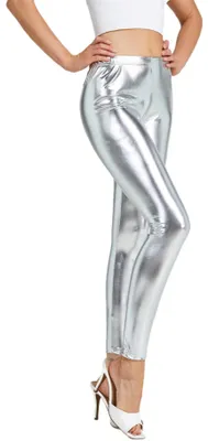 Produktbild von Solidchoice – Glänzende Metallic-Leggings für Damen mit hoher Taille
