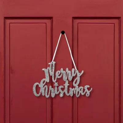 Produktbild von Christbaumschmuck - „Merry Christmas“ Schriftzug - 20 x 12 cm - Silber