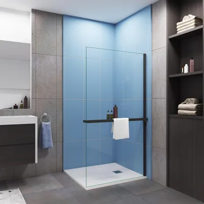 Produktbild von Schwarz duschwand Walk-In,ESG Klarglas 8mm,120x200cm,mit Integriertem Organizer Ablagebrett & Handtuchhalter