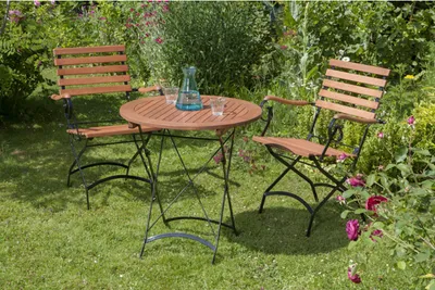 Obrázek produktu pro Merxx 3ks zahradní nábytek Schlossgarten - 2 židle, 1 stůl - barva: hnědá - rozměry: židle: 60x57x85 stůl: Ø 70x85; 2x 24241-217 + 1x 24248-217