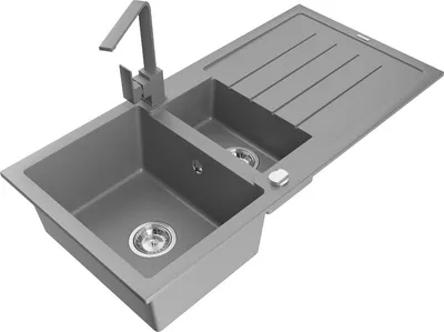 Produktbild von Mexen Andres 1,5-Becken-Granitspüle mit Abtropffläche und Mischbatterie Rita, Grau - 6515-71-670300-71