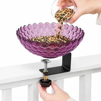 Produktbild von Vogelbad Balkon 17,5x13cm mit Halterung, Vogeltränke Geländer 2-in-1 Futterstelle für Garten Terrasse Outdoor