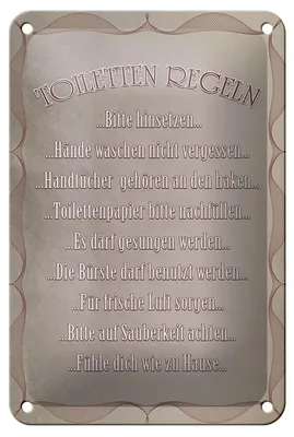 Produktbild von Blechschild Spruch 12x18cm Toiletten Regeln bitte hinsetzen