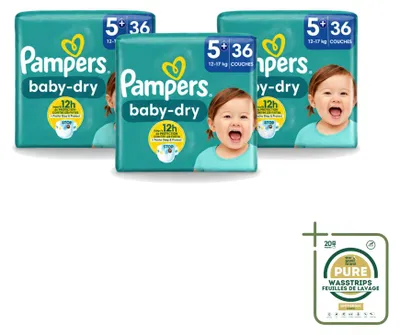 Image de 3 couches Pampers Baby-Dry taille 5+ (12-17 kg) - Pack économique - 3 pièces