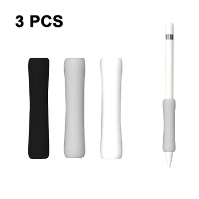 Produktbild von 3 Stück Silikon Griff für Apple Pencil 1/2. Generation Schutzhülle Zubehör Ergonomisches Design Ärmel Halter【Magnetisches Aufladen 】(black + white + milk gray)