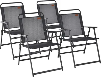 Produktbild von COSTWAY Sada 4 zahradních židlí, skládací židle s područkami, balkónové židle s prodyšnou tkaninou, židle na terasu pro balkon, zahradu, dvorek