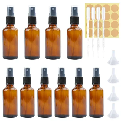 Image de Lot de 10 flacons vaporisateurs en verre marron, avec entonnoir