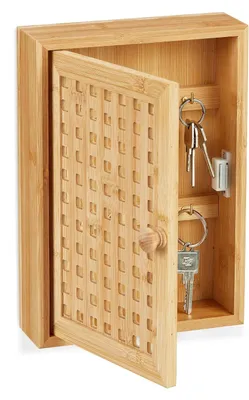 Image de Boîte à clés en bambou - 8 crochets - 27 x 19 x 7,5 cm - Rangement à clés - Porte-clés mural - Entrée - Naturel