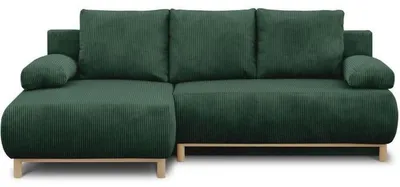 Image de Canapé d'angle gauche convertible - 3 places - MIKA - Tissu velours côtelé vert foncé - Coffre de rangement - 192 x 84 x 93