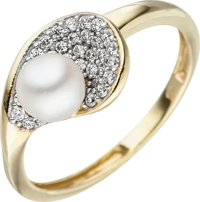 Produktbild von Ring Damenring mit Süßwasser-Perle & Zirkonia weiß 375 Gold Gelbgold Innenumfang 52mm  Ø16.6mm