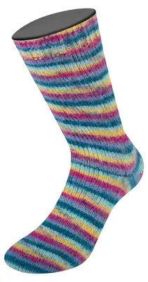Produktbild von Lana Grossa - Cosy Socks Multi Stripes 0155 dunkelpetrol helltürkis gelb orchidee grauviolett