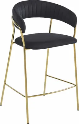 Image de Tabouret De Bar - Leobert - Badia - Velours Noir/Pieds Dorés