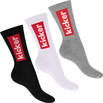 Produktbild von kicker Damen & Herren Crew Socks (3 Paar) Schwarz Weiß Grau 47-50