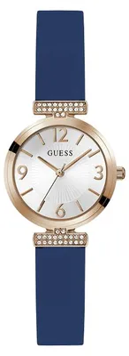 Produktbild von Guess Array Damenuhr Roségold Quarz 28 mm Gehäusedurchmesser Silikonarmband