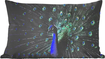 Produktbild von MuchoWow® Zierkissen Sofakissen Wohnzimmer Dekokissen 50x30 cm Pfau - Federn - Farben - Wohnzimmerdekoration - Polster mit Photo