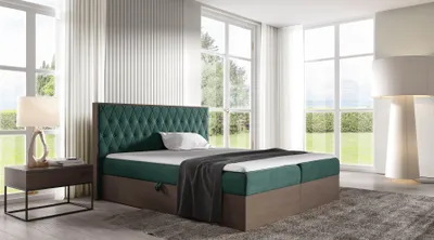 Produktbild von Kontinentales Bett 140x200 CHANTELLE 6 - dunkle Eiche / Grün + GRATIS Matratzenauflage