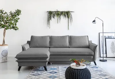 Produktbild von MIUFORM Charming Charlie - Ecksofa mit Bettfunktion und Bettkasten L-FORM LINKS - 228x150cm - Grau - Sofa Schlafsofa Couch