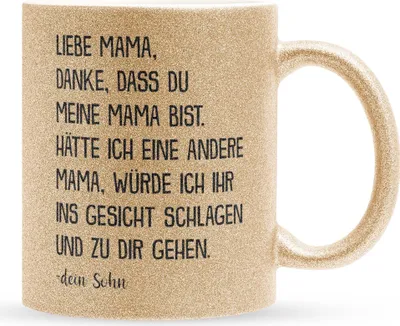 Produktbild von 22Feels Glitzertasse Gold Mama Geschenk von Sohn Muttertag Geburtstag Mutter Weihnachten Kaffeetasse Frauen Geschenkidee Bürotasse