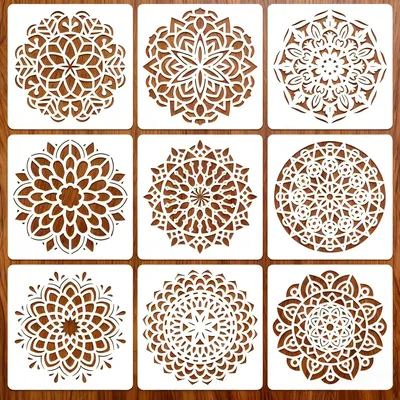 Image de 9 Pcs Pochoirs Réutilisables Pour Peinture Modèles De Dessin Pour Décoration De Maison Artisanat Scrapbook 10.1x10.1cm