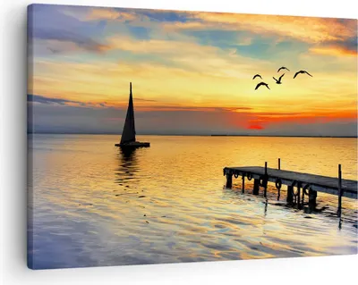 Produktbild von Bild auf Leinwand - Leinwandbild - Strand landschaft wasser brücke - 70x50cm - Wand Bild - Wanddeko - Leinwanddruck - Bilder - Kunstdruck - Wanddekoration - Leinwand bilder - Wandkunst - AA70x50-2535