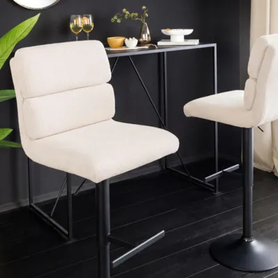 Produktbild von riess-ambiente Barhocker COMFORT beige schwarz Cord Metall mit Lehne höhenverstellbar drehbar