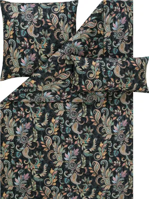 Produktbild von Estella Mako-Satin Bettwäsche 135x200 Regina schwarz Paisley Blätter 7681-985