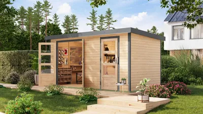 Produktbild von Karibu Gartenhaus Hybridhaus Metall Merkur naturbelassen 400,5x213,5x209 cm