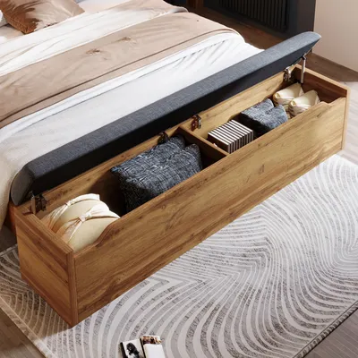 Produktbild von Flieks Doppelbett Jugendbett 160x200cm mit Verstellbarer Leselampe, Stauraumbett mit Ladefunktion, Schlafzimmerset mit Sitzbank & Nachttisch
