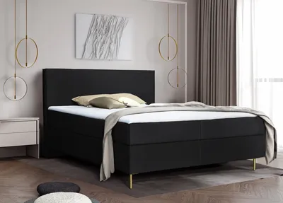 Produktbild von Boxspringbett 140 x 200 cm mit Matratze und Topper, minimalistischem Design, Bonellmatratzen H3 Schwarz Liguria