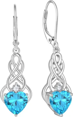 Zdjęcie produktu dla Kolczyki z węzłem celtyckim FJ Infinity Ladies 925 Sterling Silver Aquamarine Birthstone