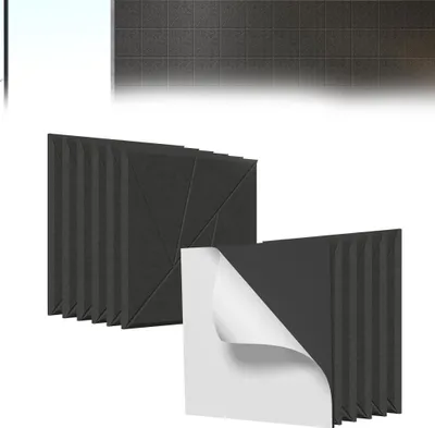 Produktbild von UISEBRT 12x Akustikplatten 30x30cm V-Muster Schwarz, Schallschutz Wandpaneele, Hochdichte Schalldämmung, Schallabsorber für Heimkino Studio Büro