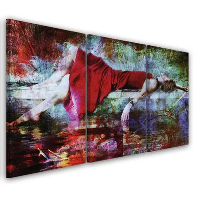 Image de Triptyque sur toile rouge divers 150 x 100 cm Feeby rouge tableau mural prêt à accrocher