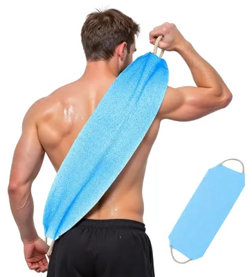 Image de Brosse pour le dos à long manche – Brosse double face et applicateur de lotion pour la douche, le gommage et les soins de la peau (bleu)