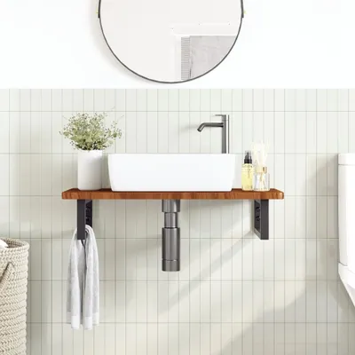 Immagine prodotto di Ripiano a Parete per Lavabo in Acciaio e Massello di Rovere