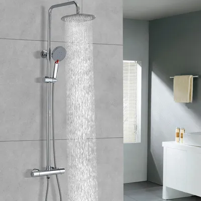 Duschsystem mit Thermostat, 25 cm Regendusche, 3 Strahlarten, Chrom