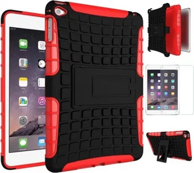 Image de Housse de protection hybride rouge pour iPad Mini 4 + coque en verre trempé de 0,3 mm d'épaisseur