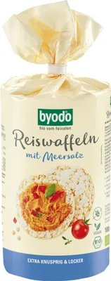 Produktbild von Byodo Reiswaffeln mit Meersalz, Plätzchen, Natürlich/Natur, Rund, 385 kcal, 1635 kJ, 7,8 g