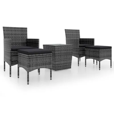 Produktbild von 5-tlg. Garten-Bistro-Set Poly Rattan und Hartglas Grau