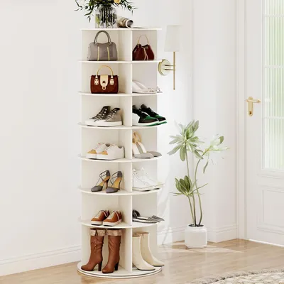 Image de Armoire rotative à chaussures - Rangement à chaussures - Système de rangement pour chaussures - Tour à chaussures - 7 niveaux