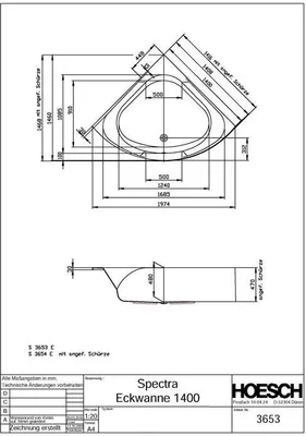 Produktbild von Hoesch Spectra Eckbadewanne 1400 mm weiß - 3653.010