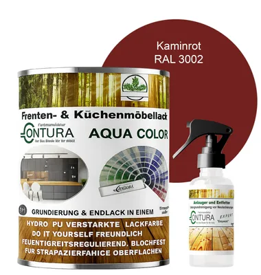 Produktbild von 2 Liter + Anlauger - Contura Küchenmöbellack RAL Möbellack SEIDENMATT SET Möbelfarbe Holzlack Buntlack Küchenlack - RAL 3002 Kaminrot