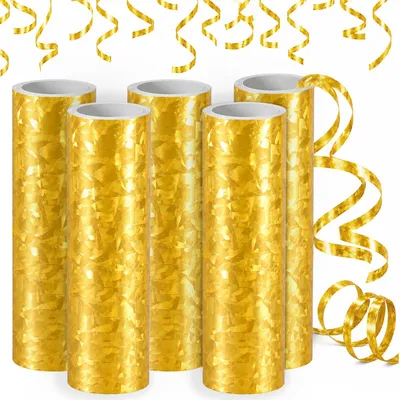 Image de Serpentins métallisés - Décoration pour fêtes - Or - 5 rouleaux