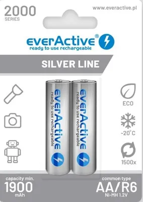 Zdjęcie produktu dla Akumulatorki, baterie paluszki, do ładowania, AA R6 Ni-Mh 2szt 1,2V, everActive